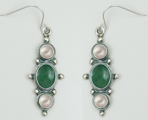 Sterling Silver Drop Dangle Earrings With Jade And Cultured Freshwater Pearl